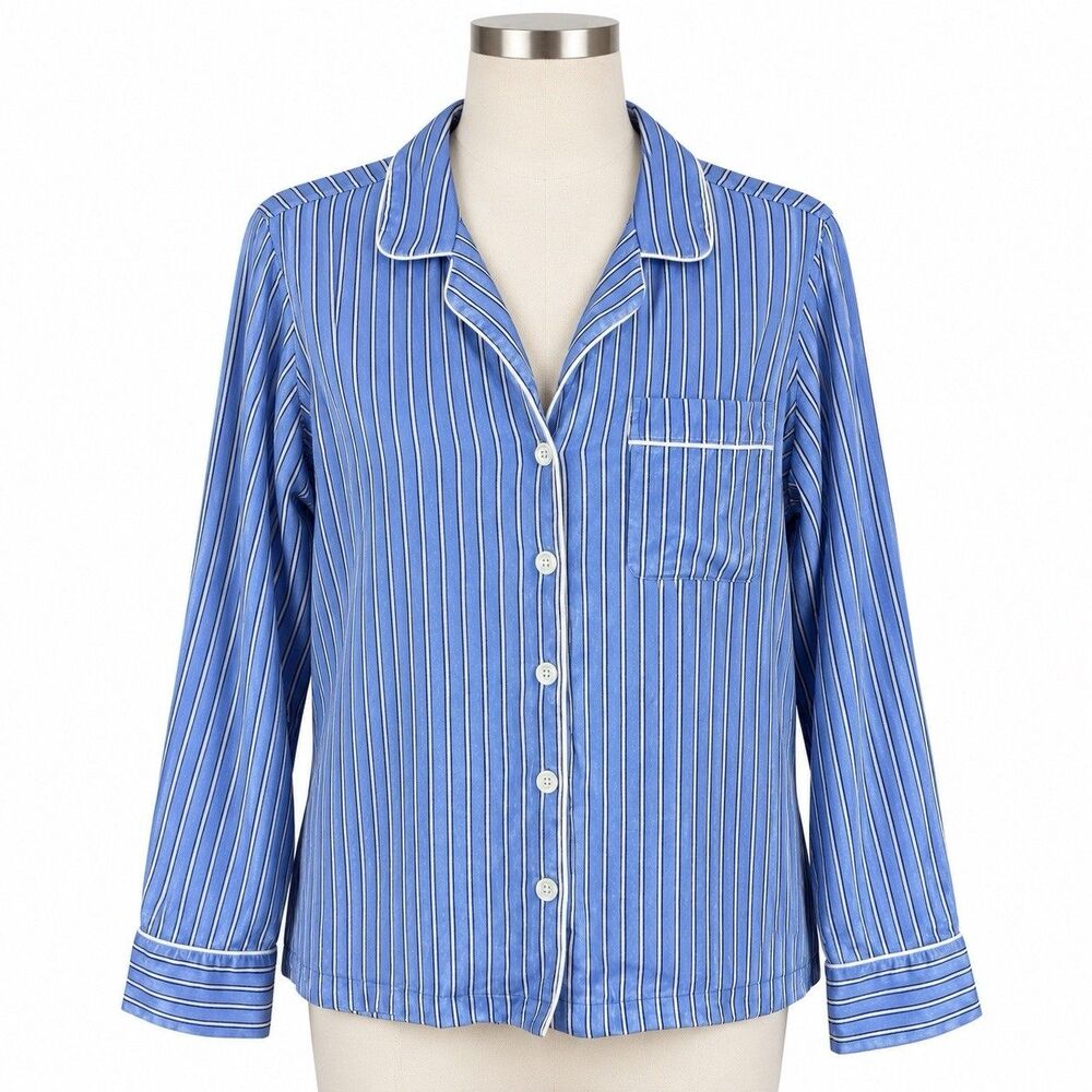 Rails Alba Moonlight Stripe Pajama Shirt Size L Blue White Button Front